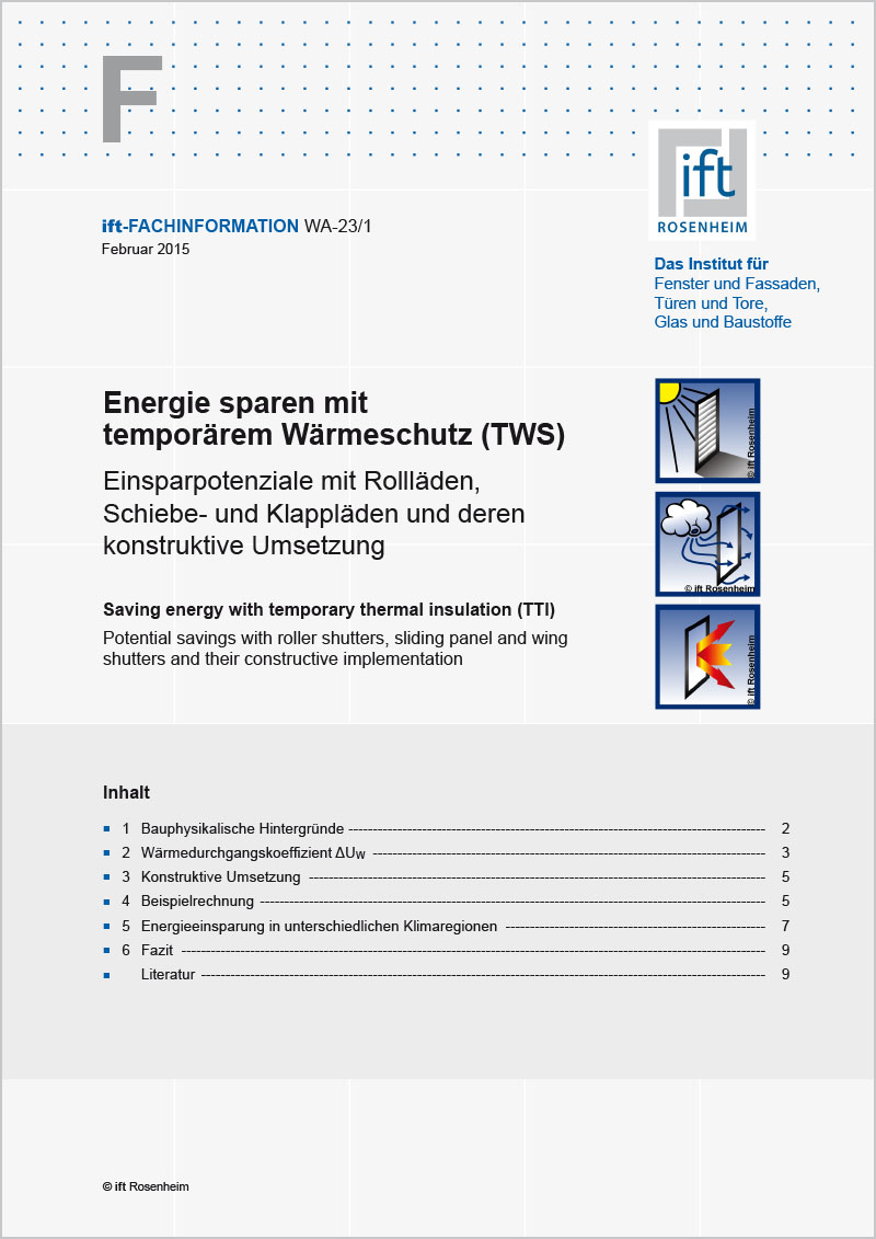 Ift Fachinformation WA 23 1 Energie Sparen Mit Tempor rem W rmeschutz Ift Fachinformation WA 23 1 Energie Sparen Mit Tempor rem W rmeschutz